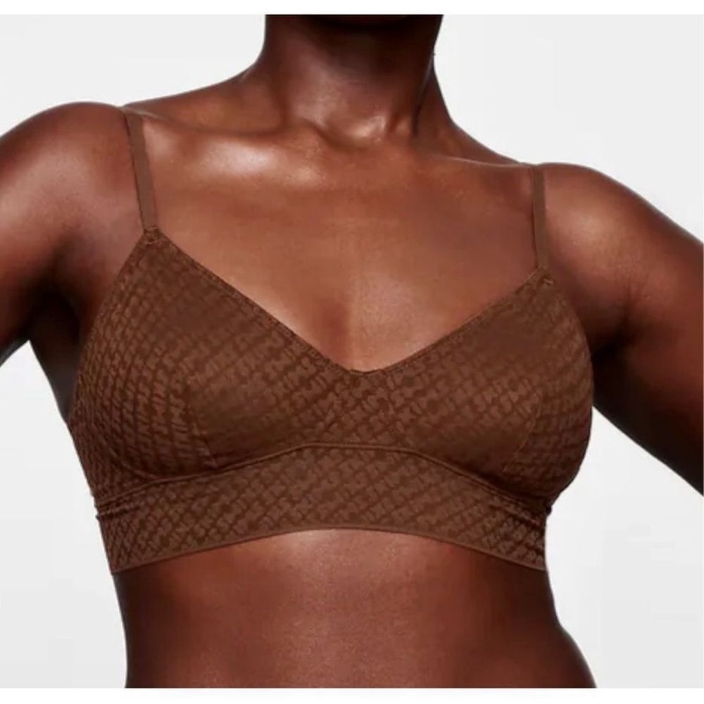 SKIMS shimmer logo bralette in cocoa XS